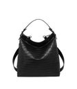 Classic black back pack for womenÃ¢â¬â¢s with hanging strap with white background